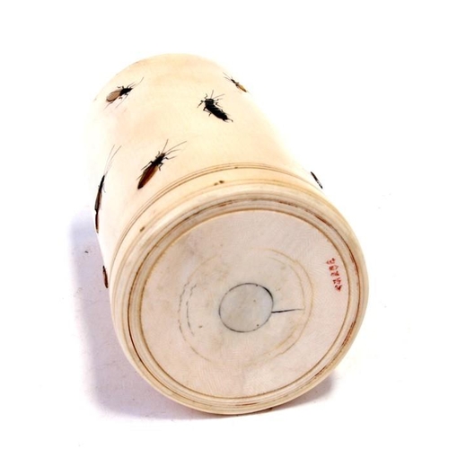 316 - An ivory brush pot bitong with shibayama insect decoration. 14cm (5.5 ins) high