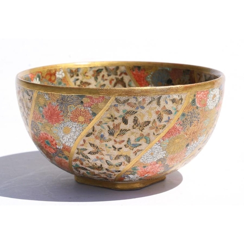 319 - A 19th century Japanese Satsuma bowl decorated with flowers and butterflies, gilt seal mark to the u... 