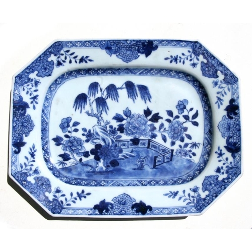 320 - A Chinese Qianlong blue and white meat plate,33cm (13ins) wide.