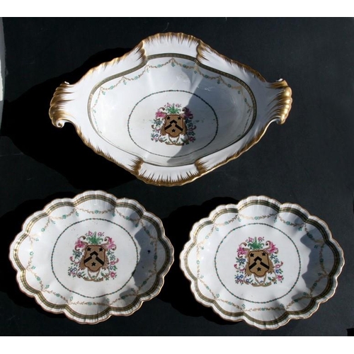 57 - A group of 19th century Sampson armorial dishes with pseudo Chinese mark to the underside.