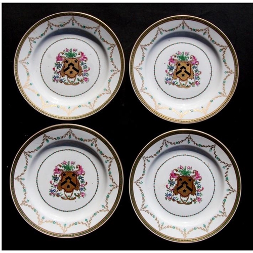 57 - A group of 19th century Sampson armorial dishes with pseudo Chinese mark to the underside.