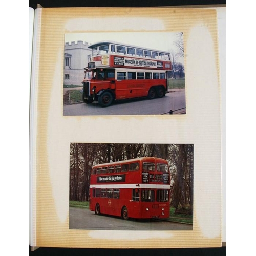 65 - An album containing postcards, photographs of buses; together with a quantity of London Transport bu... 