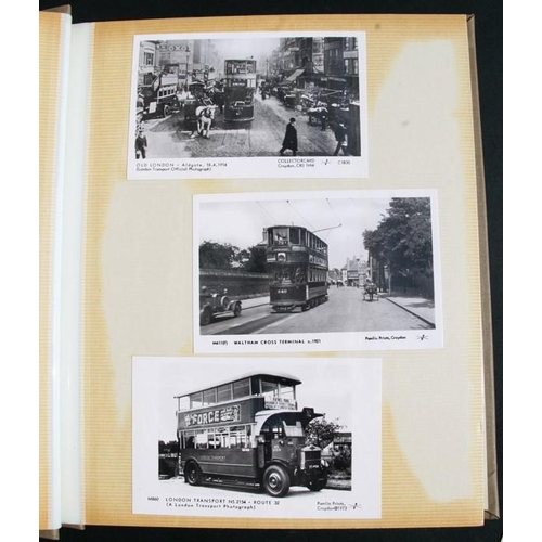 65 - An album containing postcards, photographs of buses; together with a quantity of London Transport bu... 