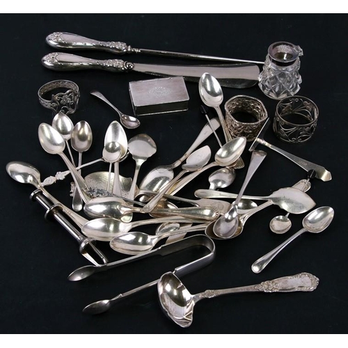 99 - A quantity of silver teaspoons; together with a silver handled button hook and shoe horn; two boxed ... 