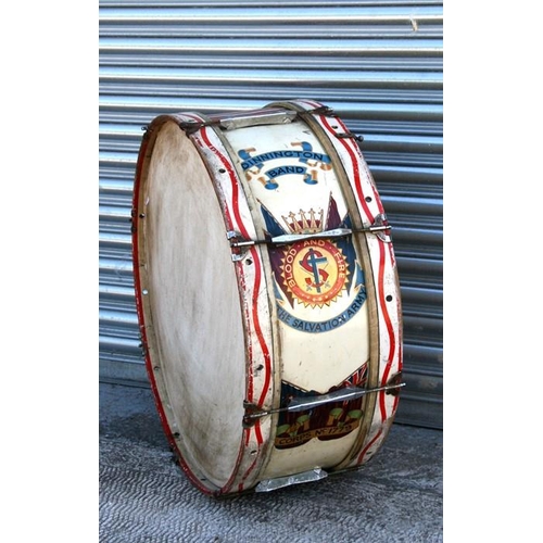 313 - A large painted Dinnington Band Salvation Army drum, 84cm (33ins) diameter.