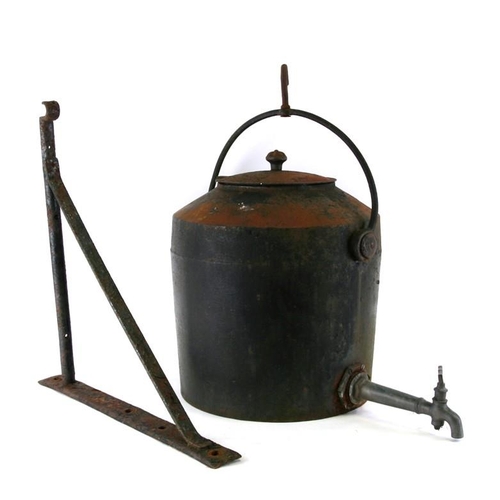 6 - A 19th century 8 gallon Kendrick cast iron Hearth Kettle with brass spigot together with its wrought... 