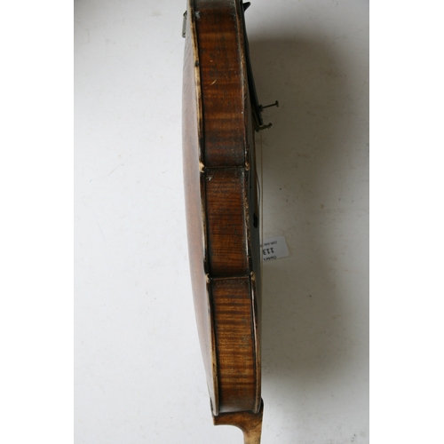 113 - A two-piece backed violin and bow, 60cm (23.5ins) long.