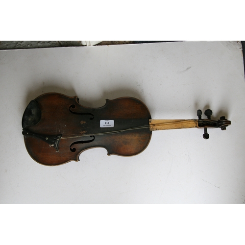 113 - A two-piece backed violin and bow, 60cm (23.5ins) long.