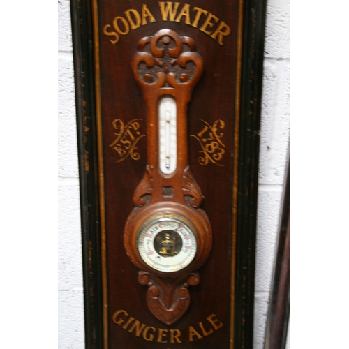 120 - A Victorian oak barometer thermometer mounted on a board with gilt lettering 