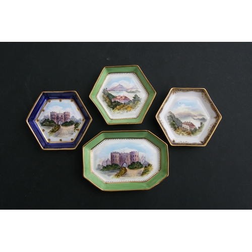 63 - A group of four hand painted Wedgwood pin dishes, the largest, 10cm (4ins) wide (4).