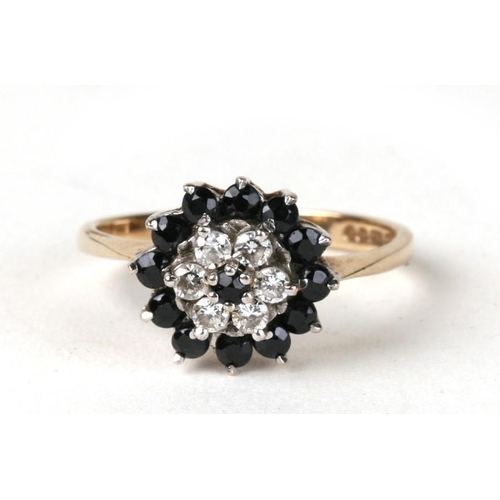 1016 - A 9ct gold sapphire cluster ring. Approx. Uk size N. 2.6g