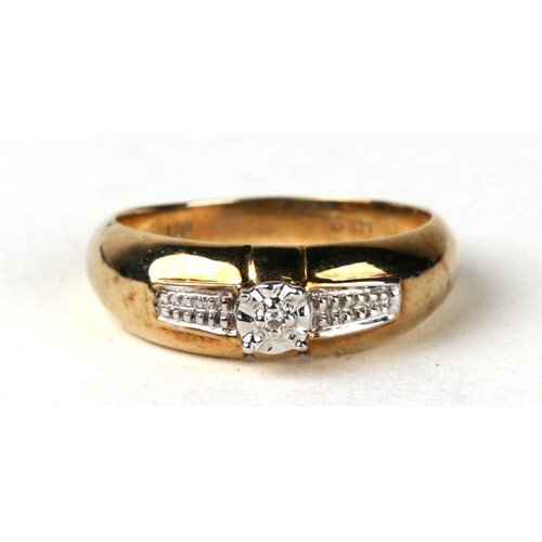 1028 - A 9ct gold diamond ring. Approx UK size O  3g