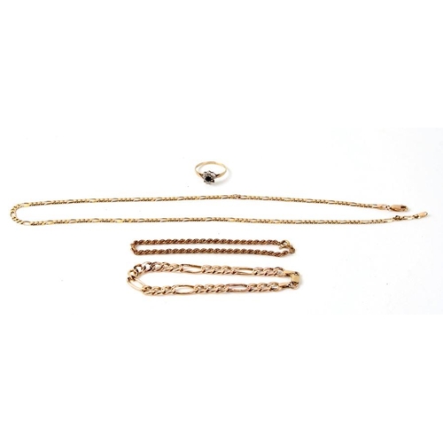 1037 - A 9ct gold necklace, two 9ct gold bracelets together with a 9ct gold dress ring. 12g Condition Repor... 