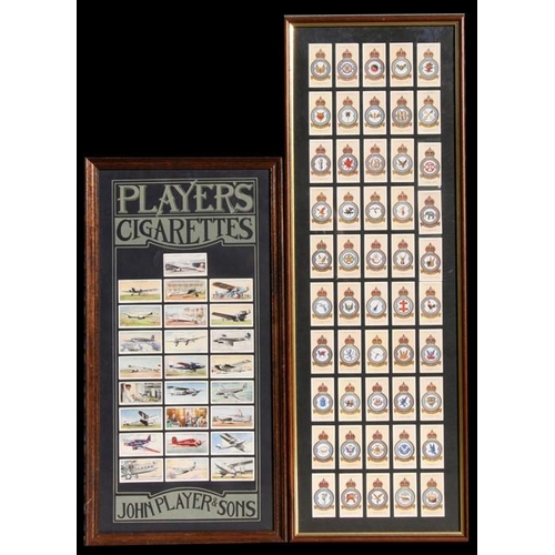 1056 - A set of Players cigarette cards depicting RAF badges (1937), framed & glazed and another set de... 