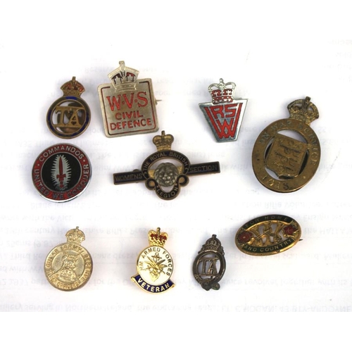 1073 - Assorted 20th century Military & Home Front lapel badges including silver (10)