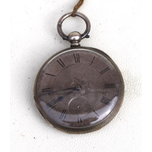 108 - A silver cased open faced pocket watch, the silvered dial with Roman numerals and subsidiary seconds... 