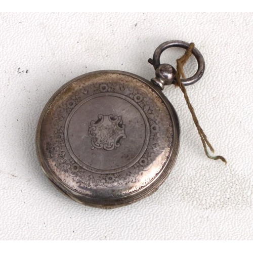 108 - A silver cased open faced pocket watch, the silvered dial with Roman numerals and subsidiary seconds... 