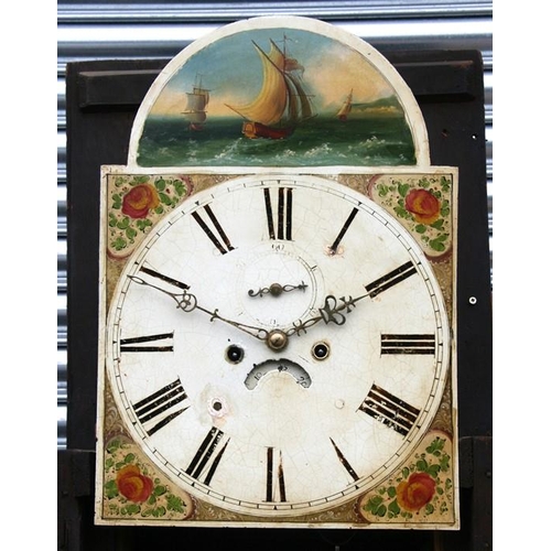 127 - A 19th century longcase clock with a 34cms (13.5ins) square arched painted dial, Roman numerals, sub... 