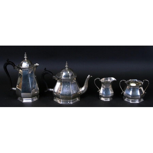 154 - An Art Deco four-piece silver tea set, Sheffield 1929 and maker's mark for Roberts & Belk, gross... 