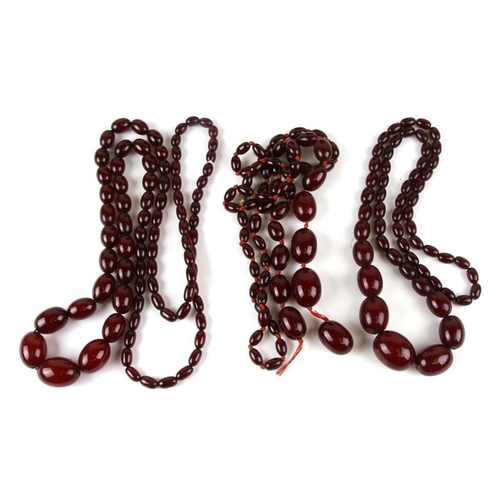 229 - A quantity of cherry amber bead necklaces to include four long necklaces, four faceted cherry amber ... 