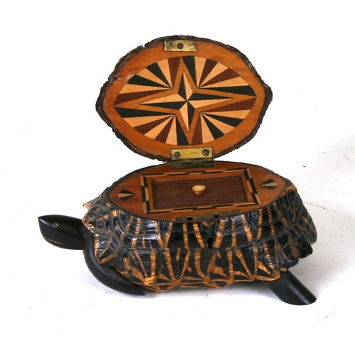 271 - An early 20th century Indian Star Tortoise Box / Tea Caddy, the hinged shell opening to reveal an in... 