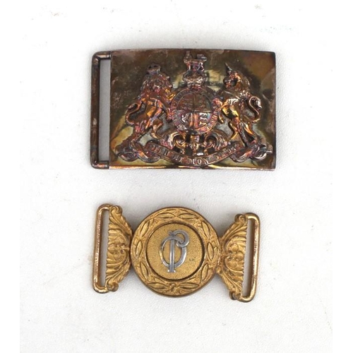 284 - An 18th century brass shoulder belt plate with fittings to reverse. 7.5cms (3ins) by 6cms (2.25ins),... 