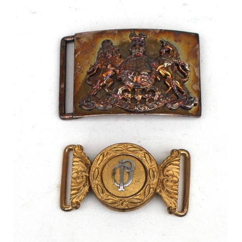 284 - An 18th century brass shoulder belt plate with fittings to reverse. 7.5cms (3ins) by 6cms (2.25ins),... 