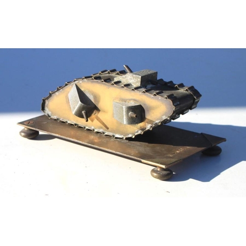 310 - A trench art brass and aluminium WW1 German K-Wagen Tank with side and top machine guns, together wi... 