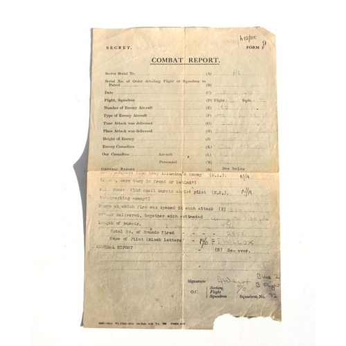 313 - A rare Battle of Britain Combat Report written in pencil by Flying Officer (Pilot) E.J. Willcox of 7... 