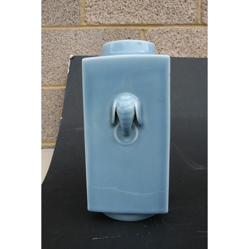 393 - A pale blue glaze Cong vase with six character mark to the underside, 30cms (12ins) high.Condition R... 