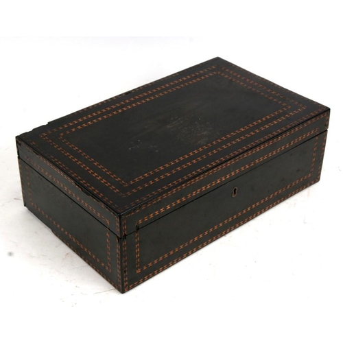 573 - A 19th century Anglo-Indian ebony workbox with fitted interior, 37cms (14.5ins) wide.