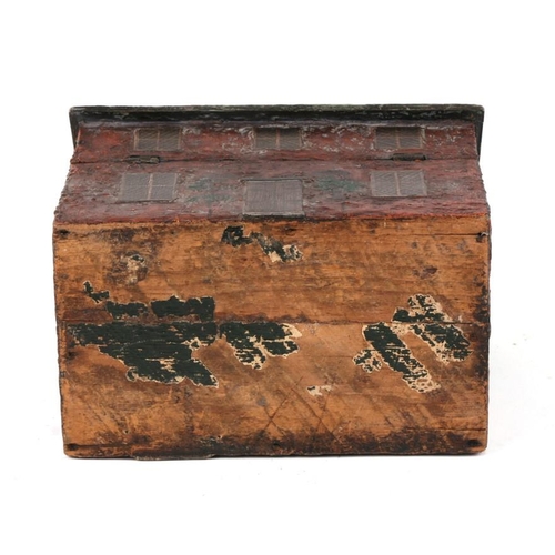 577 - A folk art style perfume caddy in the form of a cottage, interior fitted with a pair of flashed cut ... 