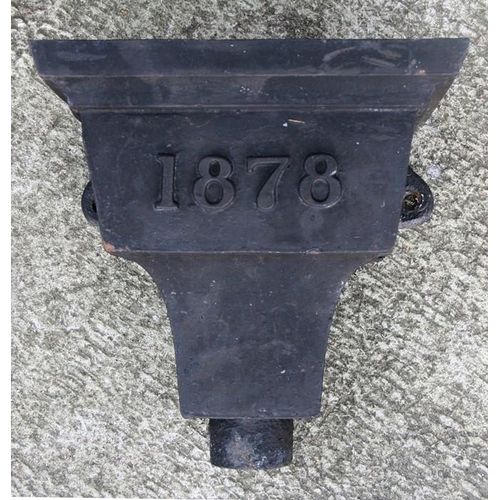 6 - A cast iron rain hopper dated '1878', 34cms (13.5ins) wide.