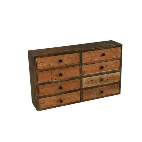 749 - A pine bank of eight drawers, 94cms (36.5ins) wide. 56cm ( 22 ins) high  22cm (8.75 ins) deep