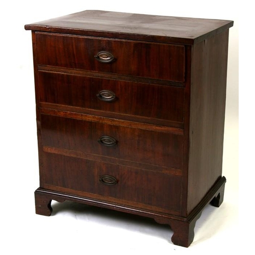 778 - A 19th century walnut chest of small proportions with four long graduated drawers, on bracket feet, ... 