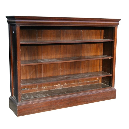 782 - A pair of figured walnut open bookcases with three adjustable shelves, on plinth bases, 160cms (63in... 