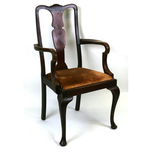 788 - A carver chair with drop-in seat on cabriole front legs; together with an oak drop-in stool, 37cms (... 