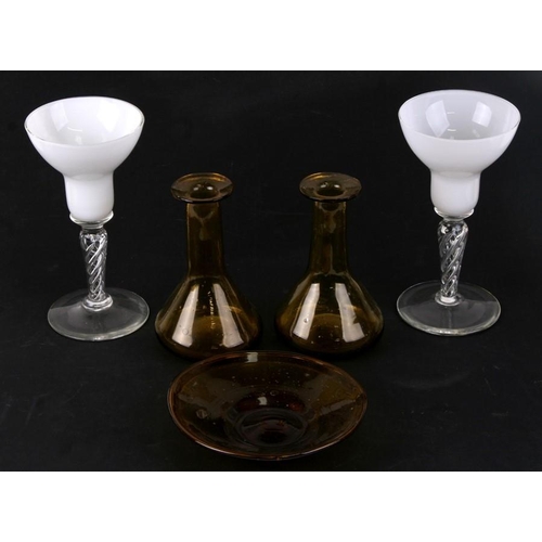 807 - A pair of Orrefors art glass goblets inscribed 'David Taylor, Orrefors 1973' to the base, 13cms (5in... 