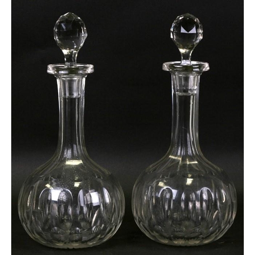 808 - A pair of Victorian oversized cut glass decanters, 36cms (14ins) high.