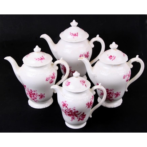 819 - Three Coalport Divinity Pink pattern teapots and a matching water jug, the largest 22cm ( 8.75 ins) ... 