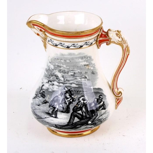 840 - A Royal Patriotic jug by S. Alcock & Co,, 20cms (8ins) high; together with a Royal Cauldon Allso... 