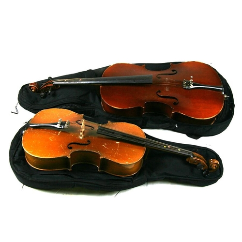 891 - A cello with one-piece back, in a soft carry case, 122cms (48ins) high; together with another simila... 