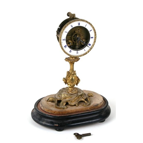 911 - A 19th century French mantle clock with enamel chapter ring with blue Roman numerals, drum movement ... 