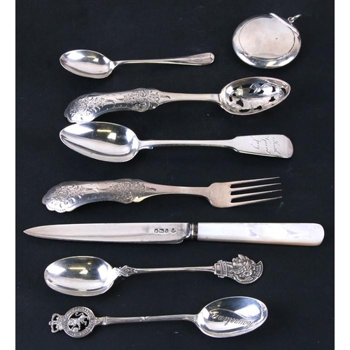 931 - A silver Cunard Steam Ship commemorative spoon; together with an Artist's Rifle's silver spoon; a si... 