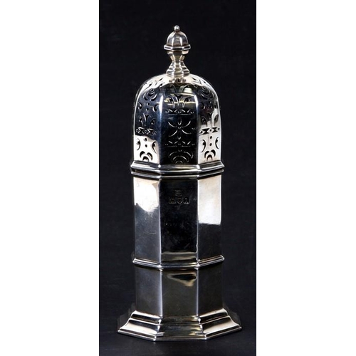 972 - A large silver lighthouse sugar caster of octagonal form, London 1904. 16cm (6.25 ins) high.   179g