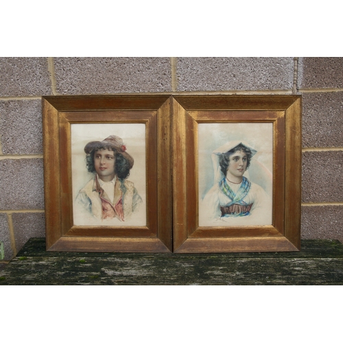 733 - A pair of Italian watercolour portrait paintings, each signed 'Cazzuitis Roma', each framed & glazed... 