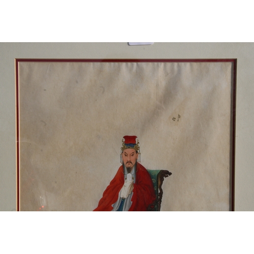 480 - 19th century Chinese school - a watercolour painting depicting a robed dignitary seated on a throne ... 