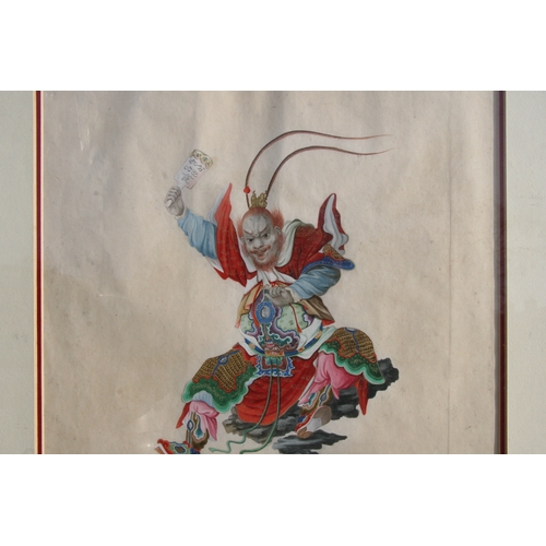 480 - 19th century Chinese school - a watercolour painting depicting a robed dignitary seated on a throne ... 