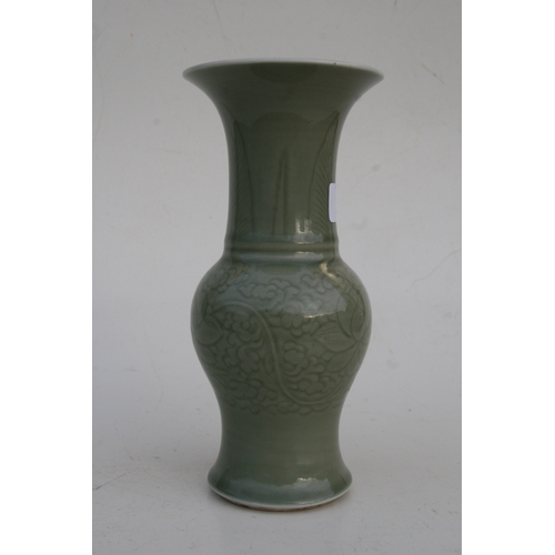 500 - An 18th century Chinese celadon glazed vase with sgraffito decoration, with a Chait Galleries, New Y... 