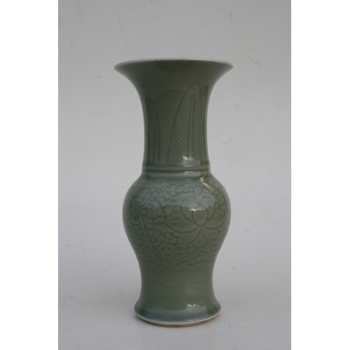 500 - An 18th century Chinese celadon glazed vase with sgraffito decoration, with a Chait Galleries, New Y... 